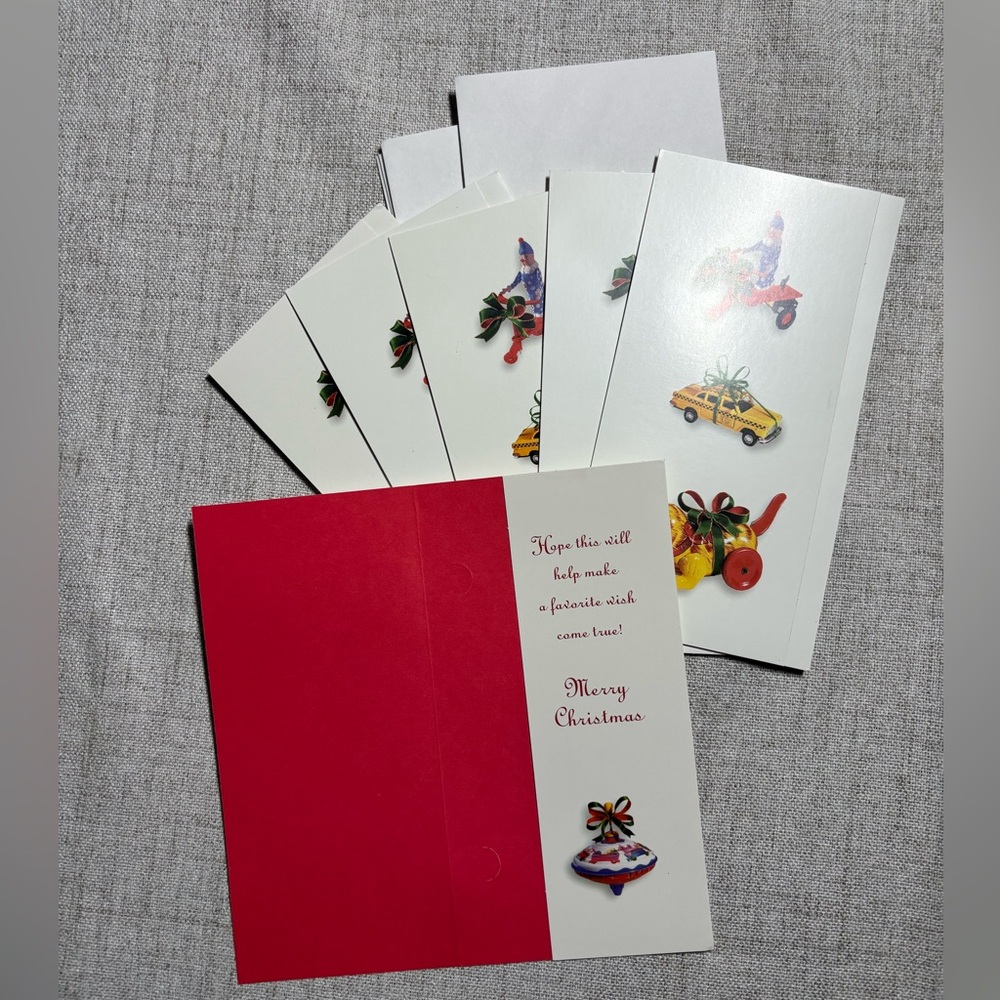 “MERRY CHRISTMAS” money & gift holder cards classic toys. Gloss. Count = 6.